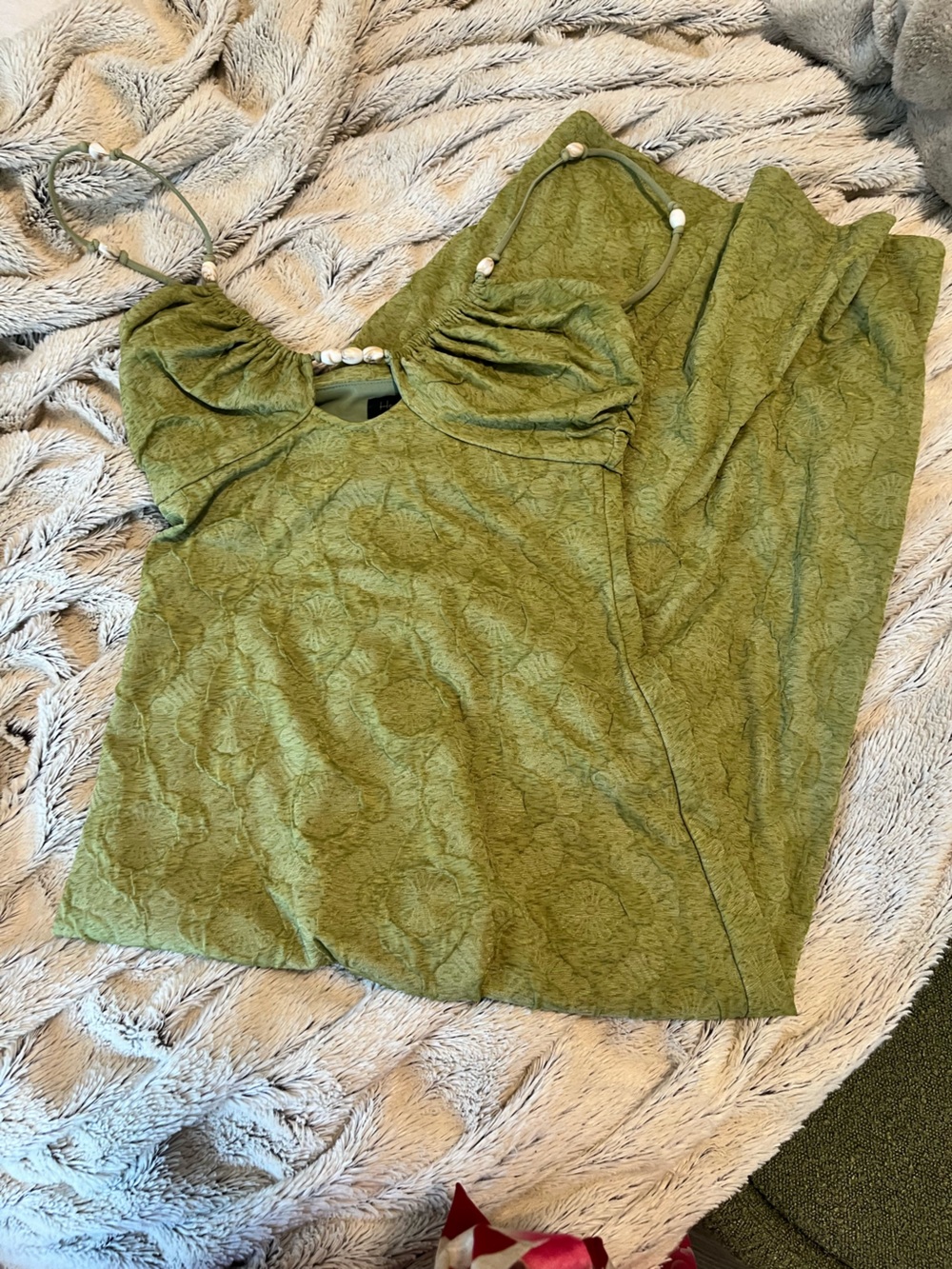 Olive Green Textured Midi Dress